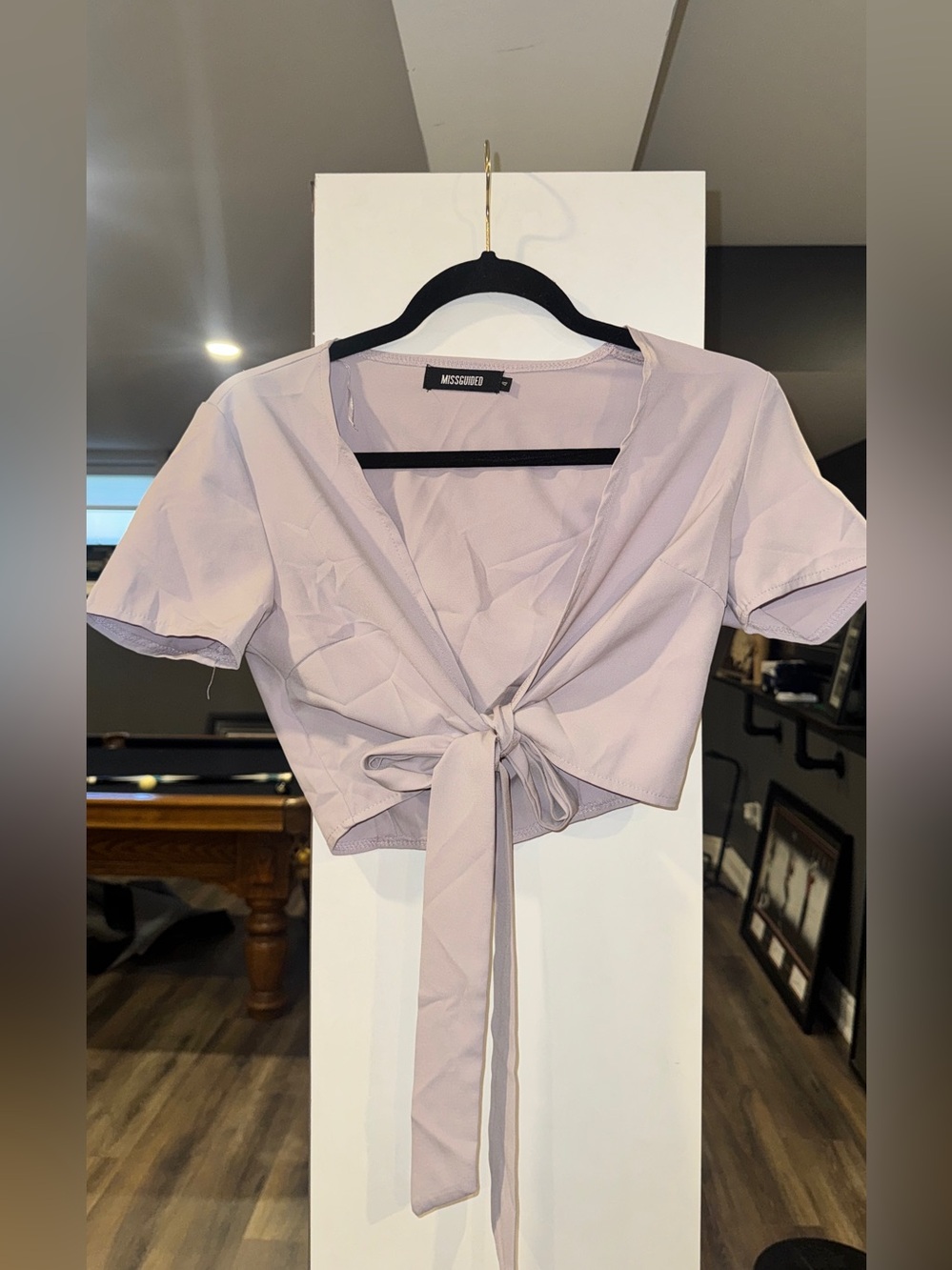Missguided Pastel Lilac Tie-Front Crop Blouse